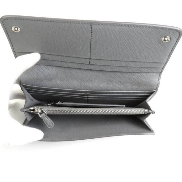 Auth PRADA Logo Bifold Long Wallet Gray Leather - - Picture 8 of 12